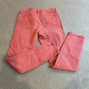 J. Crew Pant Corduroy Toothpick Skinny Stretch Zip Ankle Coral Pink Preppy Sz 27